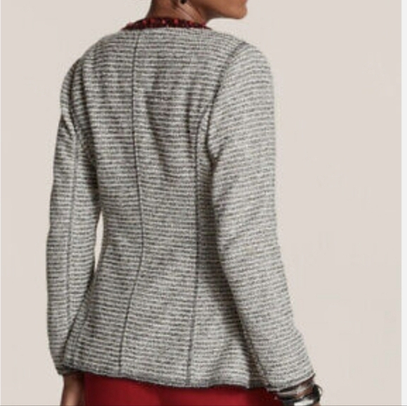 Chico's Black, White, Silver Tweed Jacket with Embellished Neckline 2 / L - Picture 5 of 11